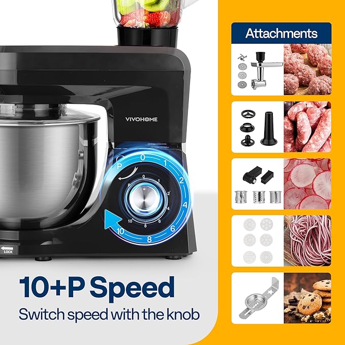 VIVOHOME Stainless Steel Juice Steamer Extractor 5 Qt with Tempered Glass Lid, VIVOHOME 6 in 1 Multifunctional Stand Mixer with 8.5 Quart Stainless Steel Bowl