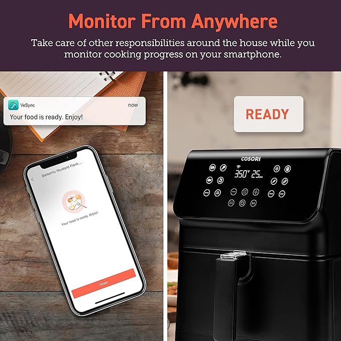 COSORI Air Fryer Pro Smart 5.8QT that Roast, Bake, 3-Way Control, 12-IN-1 Customizable Functions, Online Recipes, Detachable Basket, Works with Alexa & Google Assistant
