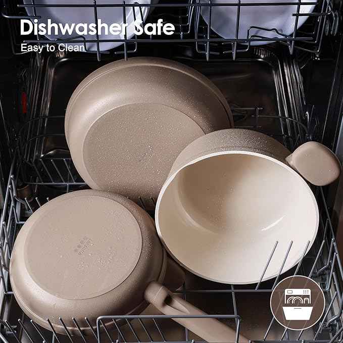 SENSARTE Ceramic Nonstick Pots and Pans Set 17pcs, Healthy Induction Cookware Set, Nontoxic Kitchen Cooking Set with Skillets & Saucepans, Stay-cool Handles, PFAS PTFE PFOA PFOS Free,Taupe