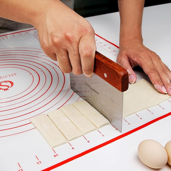 Silicone Pastry Baking Mat with Measurements Extra a Brush and a Dough Scraper- 27.5” x 20” Heat Resistant, BPA Free, Non-Stick Non-Slip Pastry Mat for Rolling Dough, Easy to Clean, Red