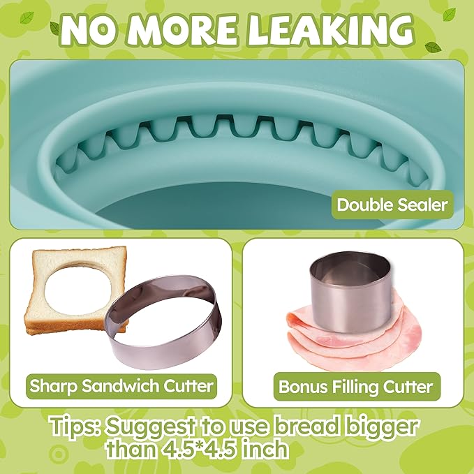 LEPCY Uncrustables Sandwich Maker Sealer Cutter, Crustless Sandwich Cutter, PB&J Uncrustable Maker - Color Turquoise, Round Shape