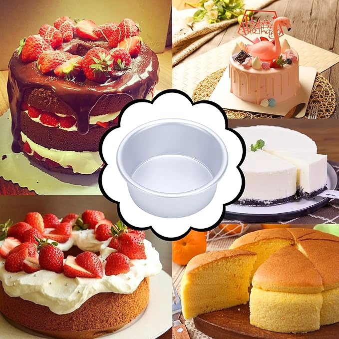 AWTBDP 4 Inch Cake Pan Set of 8, Anodized Aluminum Round Cake Pans with 100 Pcs Parchment Paper Tins Baking Pan for Cheese Cake, Pizza, Quiche, Non Toxic, Leakproof, Easy Pop Out