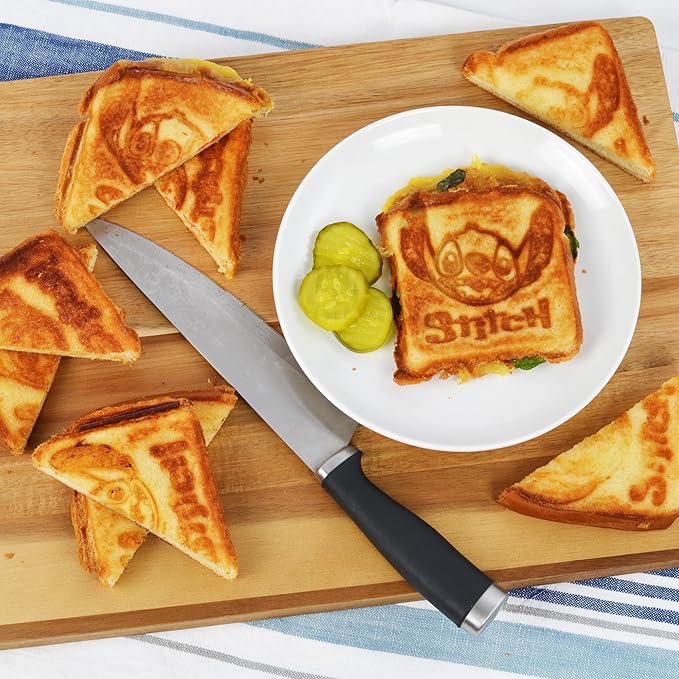Select Brands Disney Lilo & Stitch Grilled Cheese Sandwich Maker - Kitchen Appliances - Ceramic Nonstick Cooking Plates - Panini Press - Imprints Stitch Image - Dual Sandwich Machine