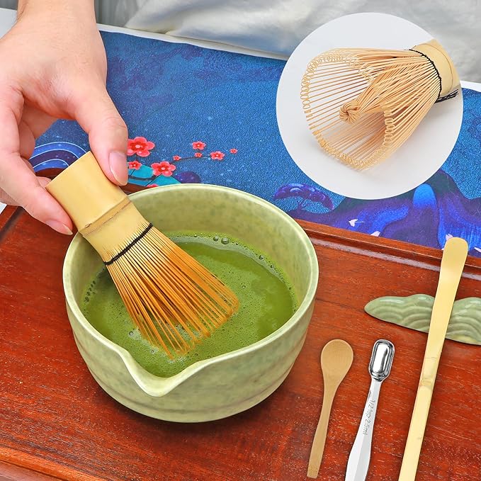 Matcha Whisk Set,11Pcs Matcha Set,Matcha Kit,Whisk Made from 100% Natural Bamboo, 11-component set for all your matcha-making needs,Contains stainless steel spoon, measuring cup(green)