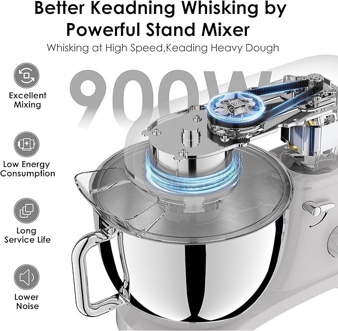 Kitchen in the box Stand Mixer - 6.5 Quart Mixing Bowl with Handle, 900 Watt Heavy Bread Dough Standing Mixers Tilt-head with Dough Hook, Whisk, Flat Beater and Splash Guard (Cream)
