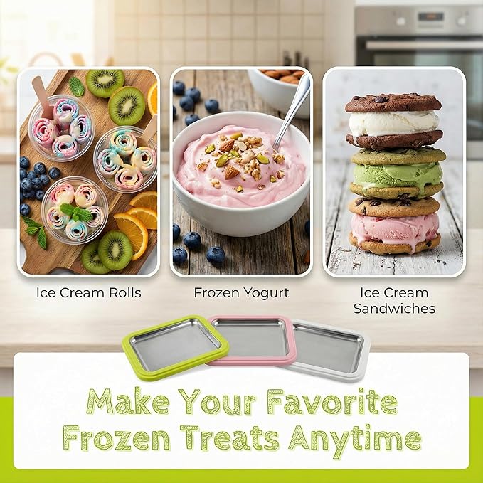 Rolled Ice Cream Maker, Manual Ice Cream Tray for Homemade Frozen Yogurt and Sorbet, Food Grade Ice Cream Roller for Family (Green)