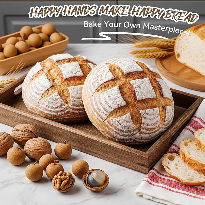 Banneton Bread Proofing Basket Set of 3, Kikcoin 8" & 9" & 10" Round Sourdough Bread Baking Supplies, Banneton Basket with Parchment Paper Sheets, Dough Whisk, Stainless Steel Scraper, Bread Lame