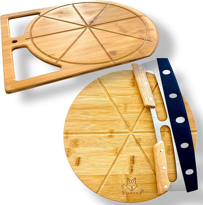 Pizza Lovers Set – Bamboo Pizza Peel & Cutting Board with Rocker Knife