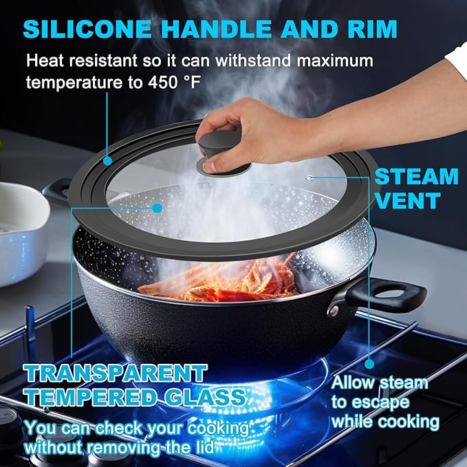 Universal Lids for Pots, Pans and Skillets, Fits 7", 8", 9", 10", 11", 12" Cookware, Universal Pan Lid and Pot Lid with Tempered Glass and Silicone Edging (2 Pack)