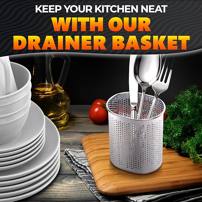 Chopstick Dishwasher Basket 3.5x2.7x3.9" – Stainless Steel Chopstick Holder for Dishwasher with Hooks, Oval Design Rust-Resistant Perforated Utensil Caddy for Straws, Teaspoons & Small Kitchen Tools
