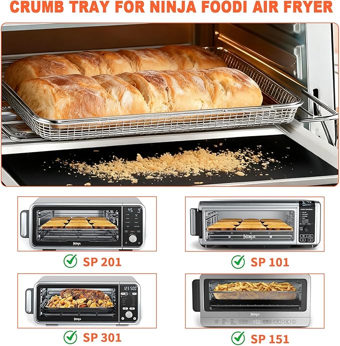 Crumb Tray Replacement for Ninja Foodi SP101 SP100 SP080 Air Fryer Oven 304 Stainless Steel 100SG100 Air Fryer Accessories with 4pcs Black Liners for Ninja Foodi 8-IN-1 Digital Air Fry Countertop Oven