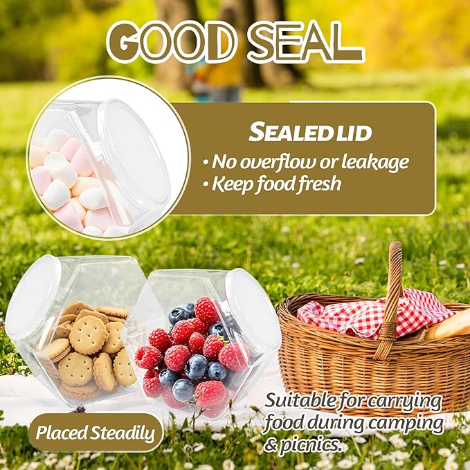 Woozettn 4 Pcs Plastic Candy Jars,71 Oz Clear Plastic Cookie Jars,Hexagonal Candy Containers with Lids for Kitchen,Dry Food,Candy,Dog Food,Cookies,Coffee Pod,Laundry Pod