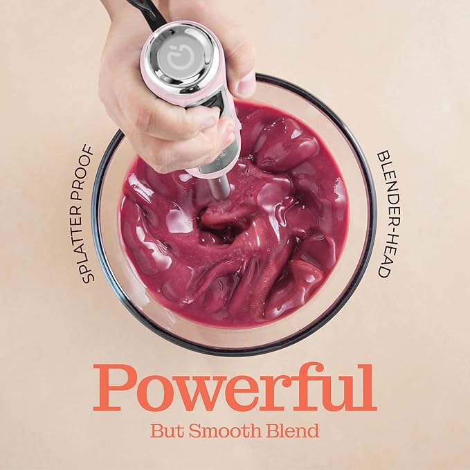 Powerful Immersion Blender, Electric Hand Blender 500 Watt with Turbo Mode, Detachable Base. Handheld Kitchen Blender Stick for Soup, Smoothie, Puree, Baby Food, 304 Stainless Steel Blades (Pink)