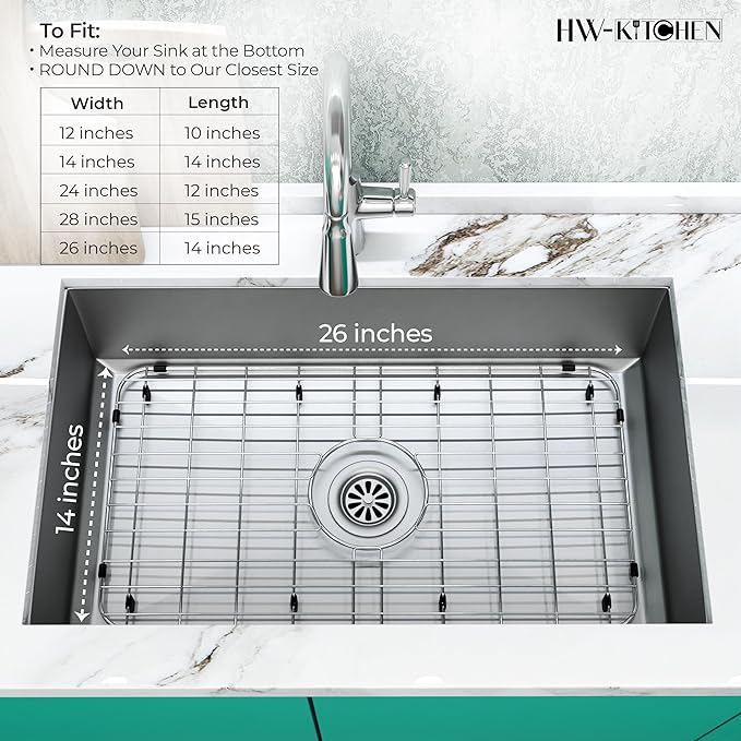 26" x 14" Sink Protector for Kitchen Sink - Stainless Steel Kitchen Sink Rack for Bottom for Sink - Sink Mat - Sink Drying Rack - Kitchen sink protector - Farm Sink Rack for Bottom of Sink