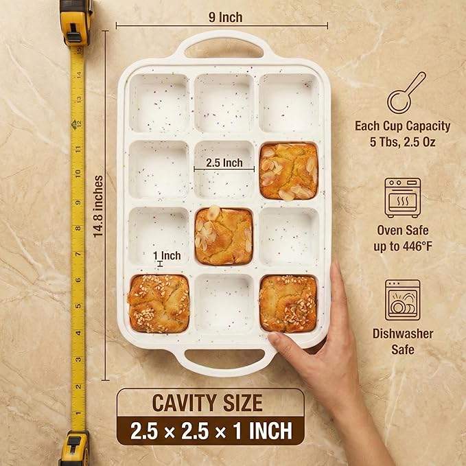 BAKE BOSS Silicone Brownie Pans with Dividers - 2 PACK - CREAM