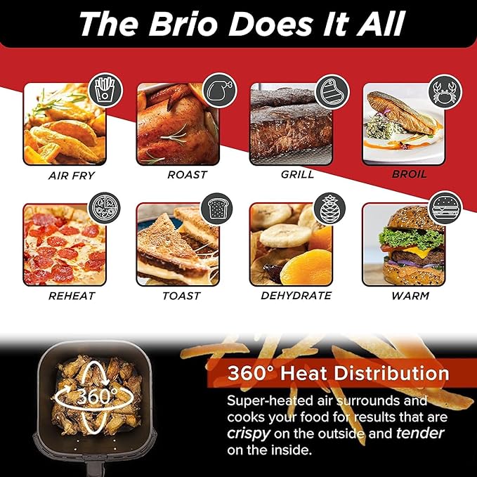 Nuwave 6-quart Brio Healthy Digital Air Fryer with One-Touch Digital Controls, 6 Preset Menu Functions & Removable Divider Insert (Renewed)
