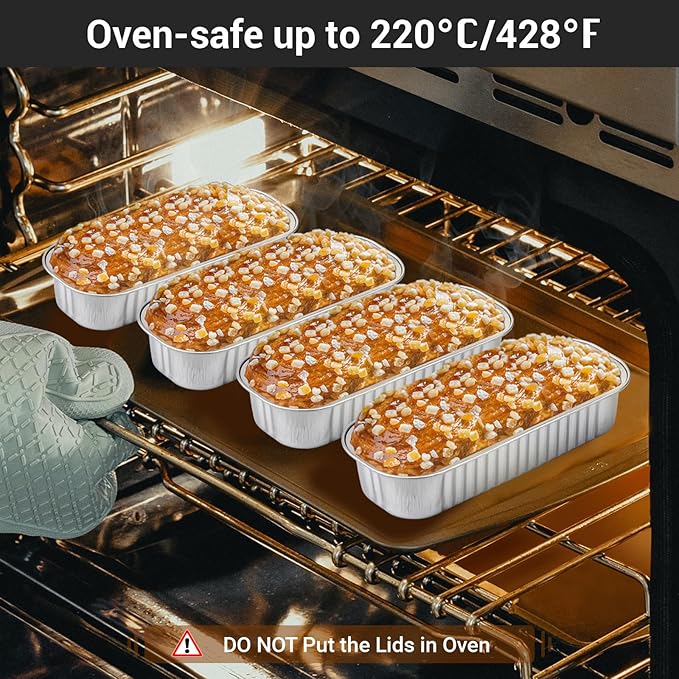 EUSOAR Mini Loaf Pans with Lids, 100pcs 6.8oz 6.5"x2.5"x1.2" Silver Disposable Ramekins Foil Dessert Baking Cups Pan Tin, Cupcake Containers Cheesecake Creme Brulee for Party Wedding