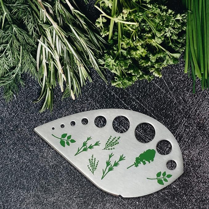 Herb Stripper Stainless Steel Kitchen Herb Leaf Stripping Tool Kitchen Gadgets for Kale, Chard, Collard Greens, Thyme, Basil, Cilantro Tool (9 holes)