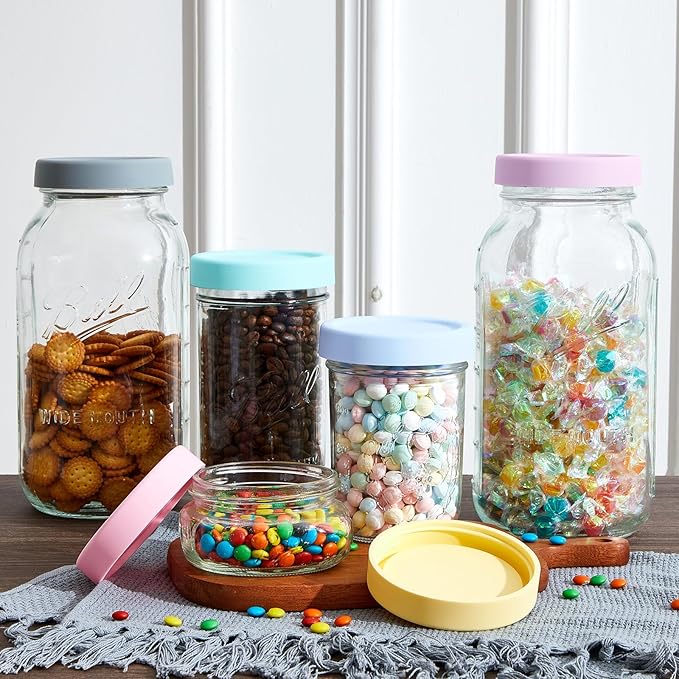 Teenyyou 12 Pcs Mason Jars 6 Wide and 6 Regular Mouth Lids Mason Jar Lids Thickened Leak Proof Lid for 86 mm and 70 mm Wide and Regular Mouth, Reusable Canning Jar Caps(Macaron)