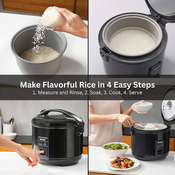 Tiger JNP-S55U-KY 3 Cup Capacity White Rice Cooker with Non-Stick Inner Pot, Retractable Power Cord, and Keep Warm up to 12 hours (Obsidian Black)