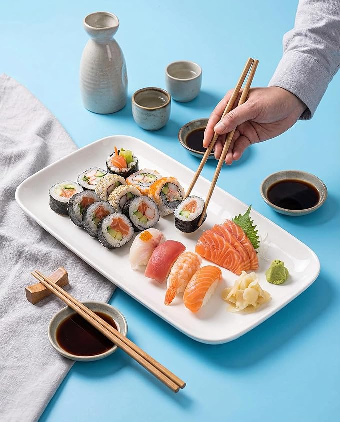 DELLING Large Serving Platter Set of 3, 16/14/12 Inch Porcelain Serving Trays for Party - White Ceramic Rectangular Platters for Entertaining, Appetizer Fruit Tray for Mother's Day Shower Dinner