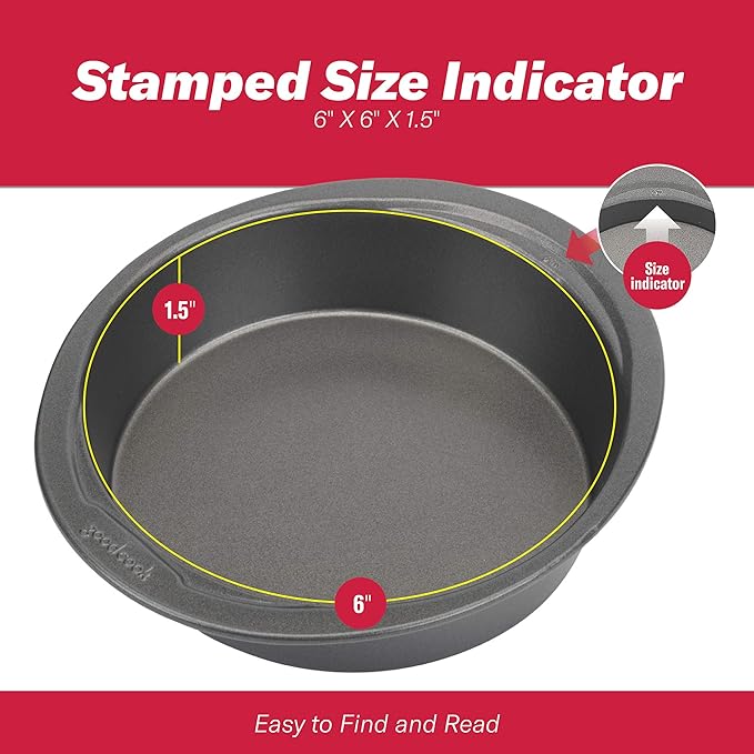 GoodCook Everyday Mini Round Cake Pan Heavy Duty Construction with Metal Utensil Safe Nonstick, 6-Inch, Gray