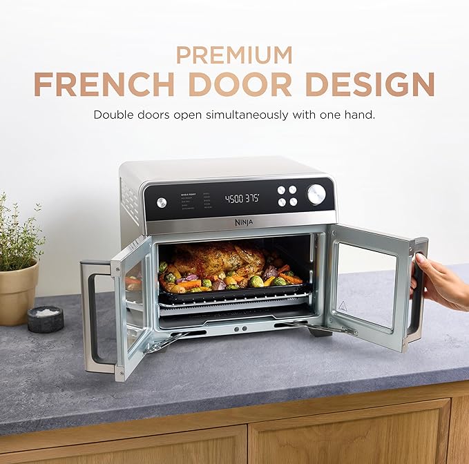 Ninja | French Door Premier | Air Fryer, Convection Oven, Toaster | 5-qt Air Fry Basket, Sheet Pan, Wire Rack, Broil Rack | PFAS-free Cooking Surface, Dishwasher-safe Accessories | FO101 (NEW)