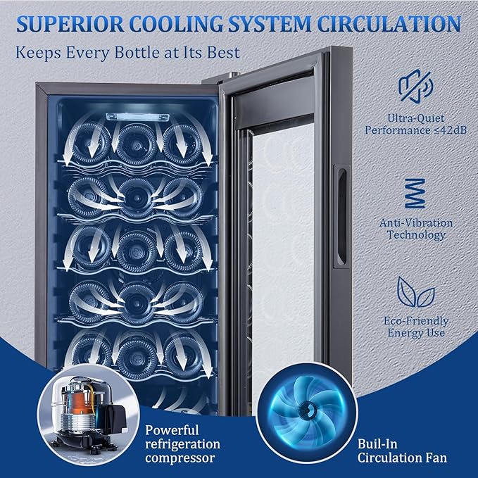 18 Bottle Compressor Wine Cooler Refrigerator with Lock, Freestanding Wine Fridge, 41°F-64°F Digital Temperature Control, Large Wine Cellar for Red, White, Champagne, and Sparkling Wine – Black
