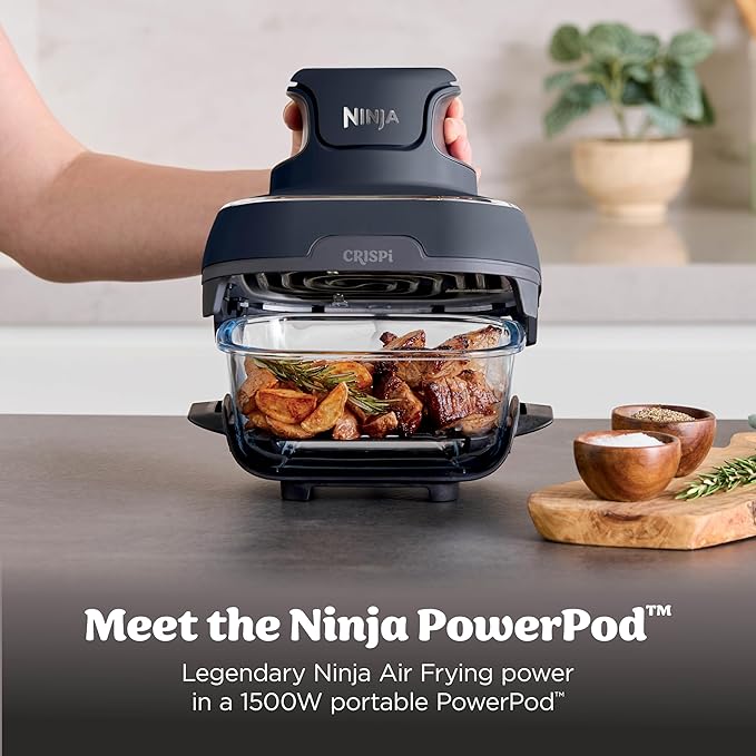 Ninja Crispi 4-in-1 Glass Air Fryer | 450°F | Non-Toxic | 4QT & 6-Cup Glass Containers w/Lids | Microwave, Freezer, Dishwasher Safe | Max Crisp, Air Fry, Bake, Recrisp | Cyberspace Gray, FN101GY