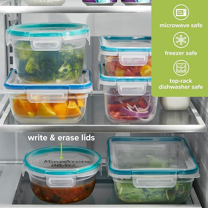 Snapware Plastic Total Solutions (14-Pack, Mixed Sizes) Food Storage Containers Set, Airtight & Leakproof Plastic Locking BPA-Free Lids Tupperware, Freezer Dishwasher Microwave Safe