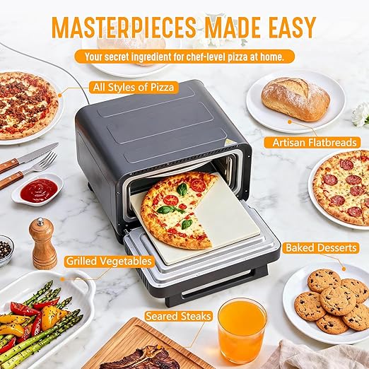 OLIXIS Pizza Oven Indoor, 1600W Electric Pizza Oven Fast Heating, 6 Presets Pizza Maker for 12 Inches, with Pizza Stone & Spatula, Upper-Bottom Independent Heating Temperature Control