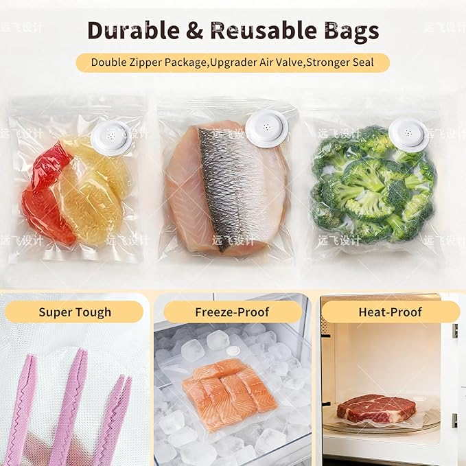 Handheld Compact Vacuum Sealer for Food, Long-Lasting Fast-Sealing Portable Food Saver with Battery Display, Dry/Moist Modes, Includes 10 Reusable Bags for Sous Vide, Meat, Leftovers, Easy Clean