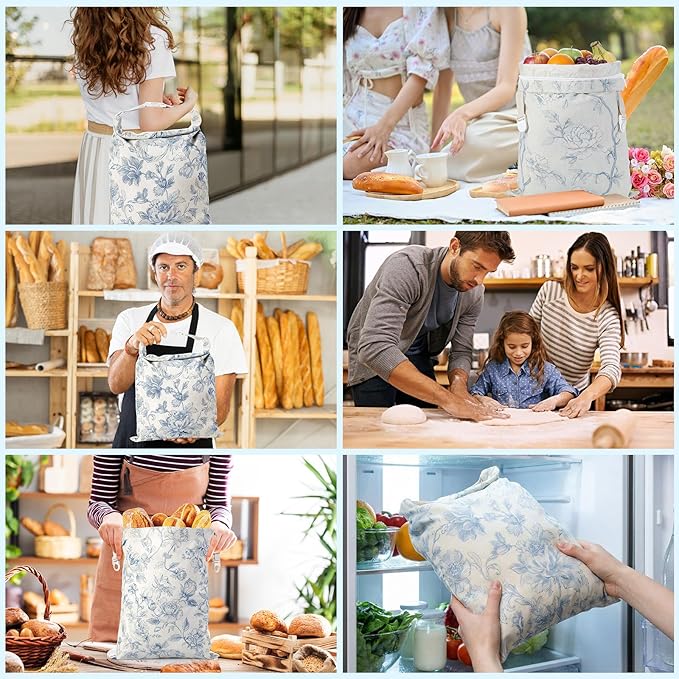 Tallew 3 Packs Beeswax Bread Bags for Sourdough, 17" x 13" XL Reusable Tpu Lining Beeswax Bread Bag, Food Storage Cloth Bag with Sealing Zip for Homemade Sourdough Freezer Freshness Preservation