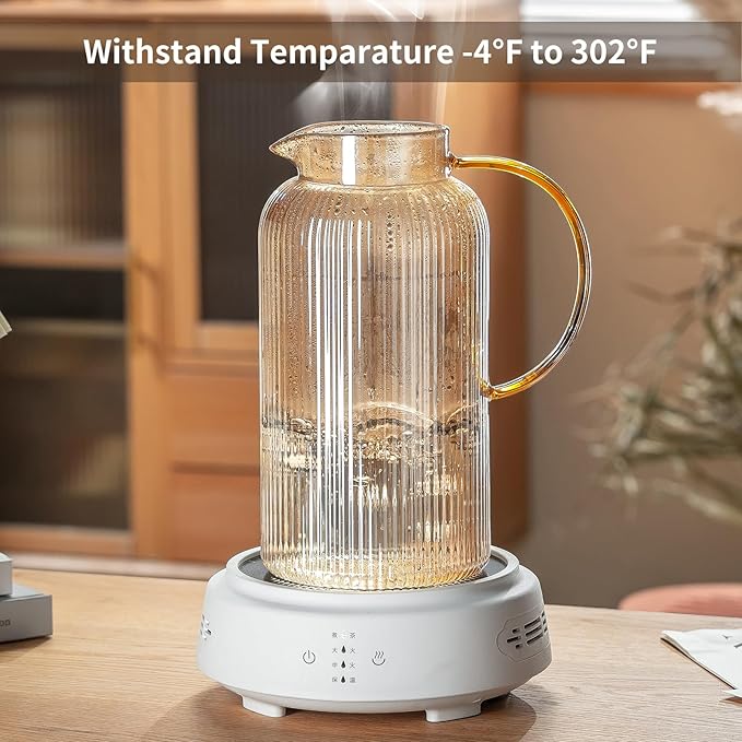 Buaic Glass Pitcher with Lid, 84oz/2.5 Liter Amber Classic Vertical Stripes Water Pitcher,Glass Water Carafe for Cold Brew, Coffee, Lemonade, Iced Sun Tea,Beverage, Milk, Heat Resistant