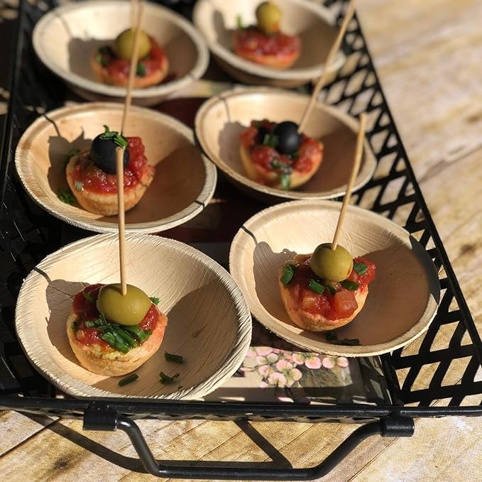 Raj Palm Leaf Bulk Bowls [100-Pack] 4" Round Bowls (8 CASES - 800 PACK) like Bamboo bowls Disposable, Strong, Decorative Compostable Tableware for weddings, Camping, Outdoor