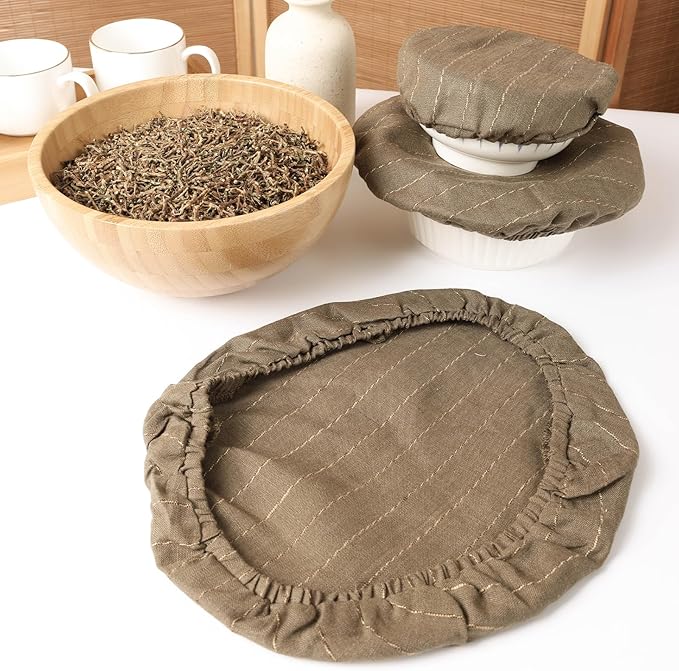 100% Linen Stripe Bowl Covers Reusable For Bread Proofing, 4 Pcs Elastic Cloth Fabric Bowl Covers, 5.9*7.9*9.8*11.8 Inches, Green
