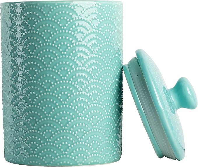 10 Strawberry Street Embossed Ceramic Kitchen Canister Set, Set of 3, Tide Blue
