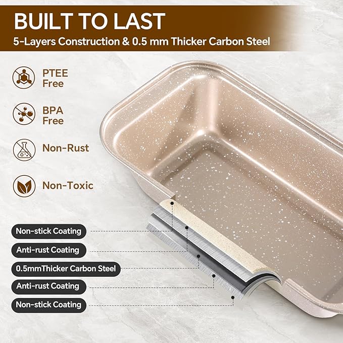 11 Piece Baking Set | Nonstick & Non Toxic Bakeware Sets Baking Pans Set | Carbon Steel Baking Supplies Include Notebook, Cookie Sheets, Roasting Pan, Muffin Pan, Cake Pan, Pizza Pan, Loaf Pan