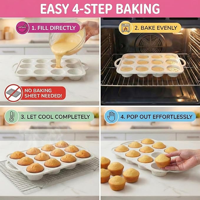 BAKE BOSS 1-Pack - Silicone Muffin Pan for Baking with Metal Reinforced Frame, 12 Cup Regular Size Cupcake Pan, BPA Free -Silicone Muffin Tray, Cupcake Baking Pan Molds for Oven Dishwasher Safe