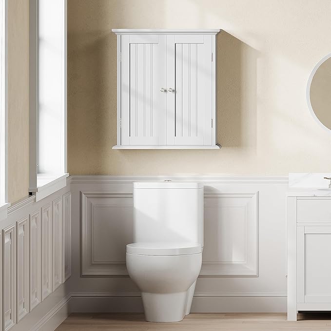 ChooChoo Bathroom Wall Cabinet, Over The Toilet Space Saver Storage Cabinet, Medicine Cabinet with 2 Door and Adjustable Shelves, Cupboard