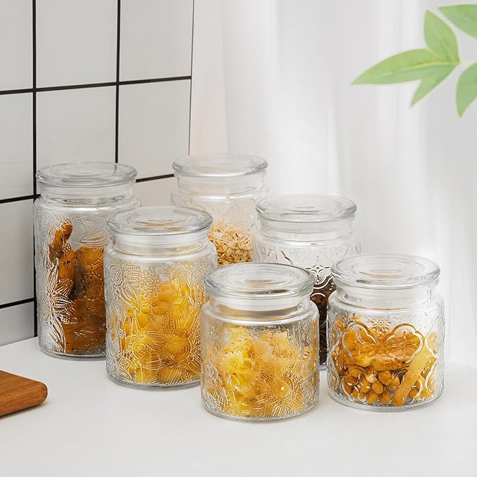 Adodeen 32oz Vintage Glass Jar With Lid, Glass Storage Containers, Airtight Kitchen Storage Containers For Sugar, Coffee, Tea, Spice, Flour, Candy Cookie, Pasta, Cereal, Cute Decorative Jars