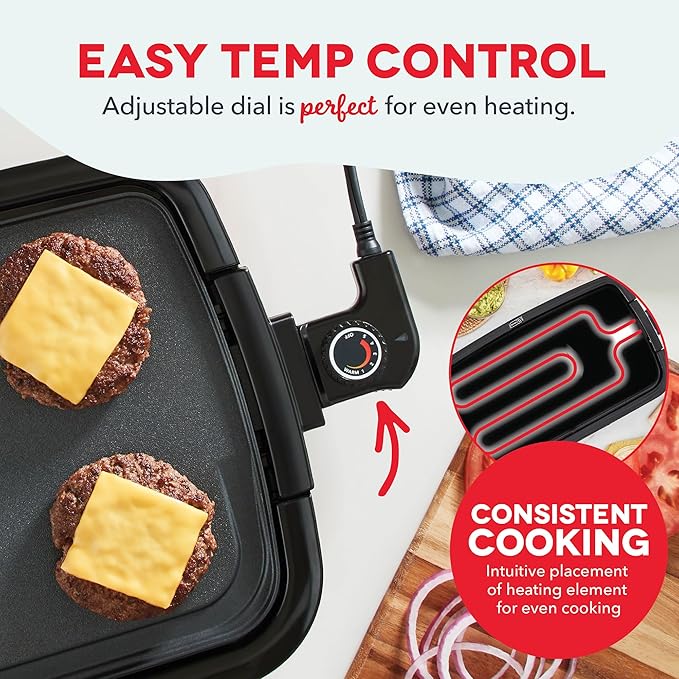 Dash Everyday Electric Griddle - Indoor Griddle for Versatile Cooking - Features Quick-Heating, Anti-Slip Feet, and Removable, Nonstick Plate - Black