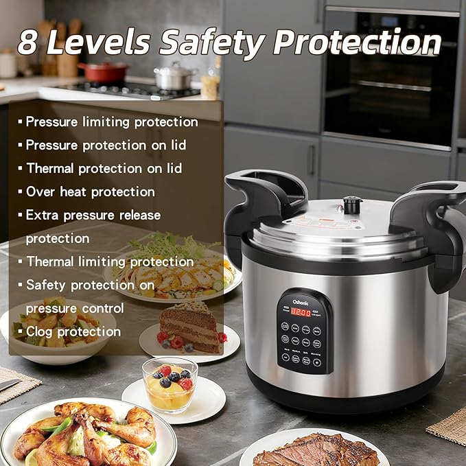 26.4QT Commercial Electric Pressure Cooker,208-240V 2500W Large Stainless Steel Pressure Cooker,9 in 1 Multicooker Slow Cooker With LED,Not Stick Inner Pot,24 Hours Preset & Auto Keep Warm