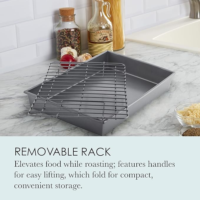 Chicago Metallic Pro Non-Stick Roast and Broil Baking Pan with Rack, 13-Inch-by-9-Inch, Dark Gray