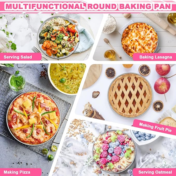 EWFEN 8 Inch Cake Pan Set of 2, Stainless Steel Round Layer Cake Baking Pans Tins, Non-Toxic & Healthy, Leak-proof & Easy Clean & Dishwasher Safe