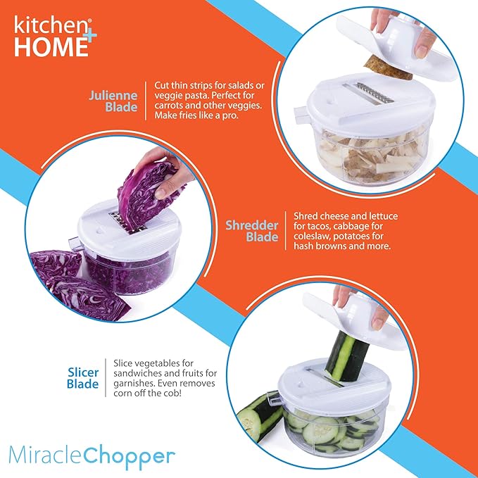 Kitchen Home Manual Food Chopper - 5 in 1 Miracle Chopper, Salsa Maker, Blender, Slicer, Shredder and Julienne – As Seen on TV Manual Food Processor