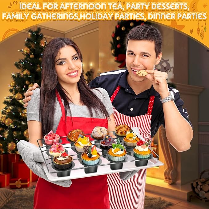 Shellwei 2 Pcs 12 Cups Non Stick Popover Pan Muffin Pan Mini Cupcake Pan for Oven Baking, Carbon Steel(Gray)