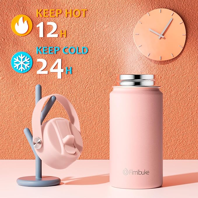 Fimibuke Kids Insulated Water Bottle - 14oz BPA-FREE 18/8 Stainless Steel Travel Tumbler Leak Proof Double Wall Vacuum Kid Cup with Straw Metal Water Bottle for School Boys Girls（2 Pack, Candy/Bubble）