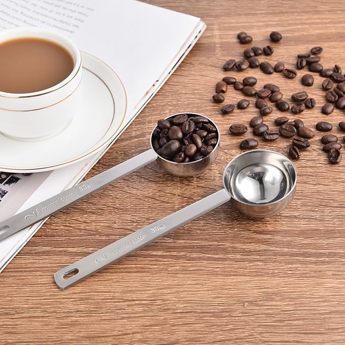 Timoo 5 Pcs Coffee Scoop 2 Tablespoon Scoop Stainless Steel Tablespoon Measuring Spoon Long Handle for Powder Ground Coffee Tea Sugar