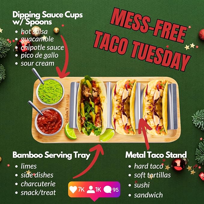 Taco Holder Kit, 3-in-1 Taco Set - Taco Shell Stand + Serving Tray + Sauce Cup, Taco Presentation Rack Plate for Taco Tuesday Bar Party, Gifts for Taco Lovers Holiday Accessories Cinco de Mayo Events